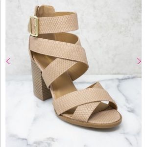 Beige snake print heels, size 8